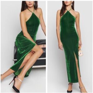 NEW Reformation Nyla Velvet Halter Maixi Dress - Green Velvet